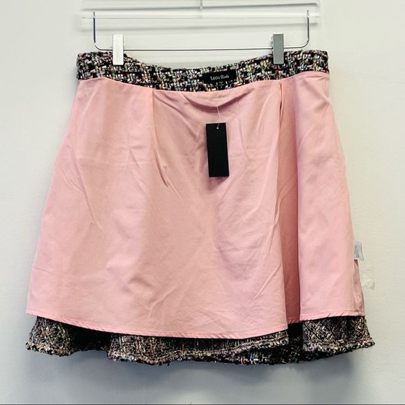 Lea & Viola Tweed Skater Mini Skirt, Size Large Pink Multi - Picture 8 of 13